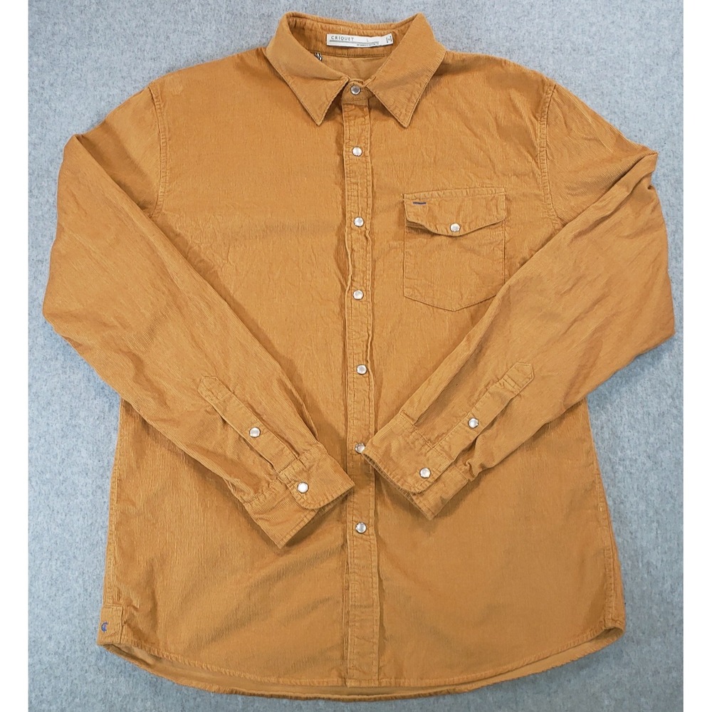Criquet Corduroy Pearl Snap Shirt Mens Mustard Yellow Size L Western Casual
